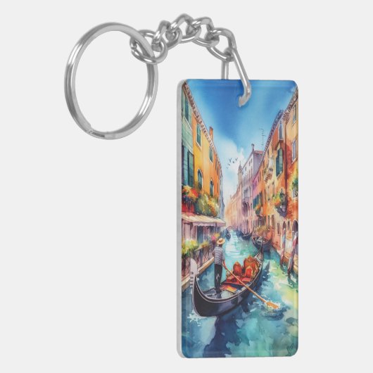 Venetië grachten Italië Waterverf Sleutelhanger (Voorkant Links)