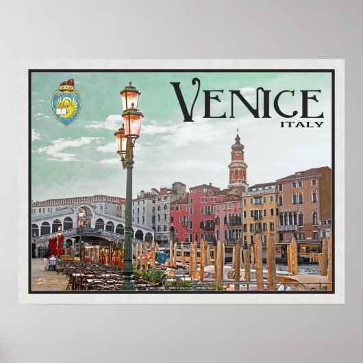 Venetië - Grand Canal en Rialto Bridge Poster (Voorkant)