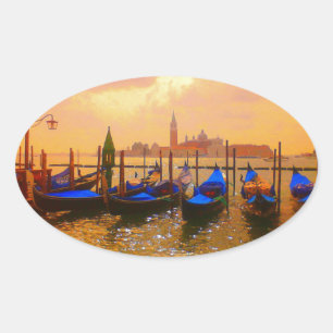 Venetië Grand Canal & Gondolas Italië Reiskunstwer Ovale Sticker