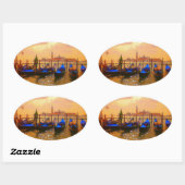 Venetië Grand Canal & Gondolas Italië Reiskunstwer Ovale Sticker (Vel)