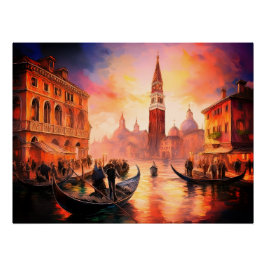 Venetië in Vurige zonsondergang: Grand Canal & Gon Perfect Poster