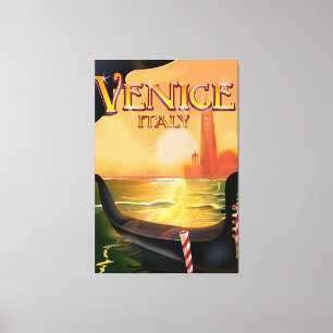 Venetië, Italiaans poster van het vintage-verkeer Canvas Afdruk