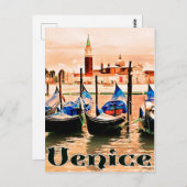 Venetië, Italië, boten op de haven van de stad, ol Briefkaart (Voorkant / Achterkant)