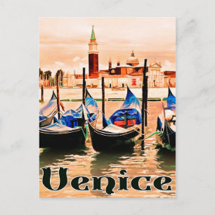 Venetië, Italië, boten op de haven van de stad, ol Briefkaart