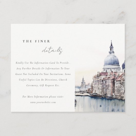 Venetië Italië Canals Waterverf bruiloft Details Informatiekaartje (Voorkant)