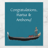 Venetië, Italië Gondel en Gondelier Tealblauw Wijn Etiket (Enkel label)