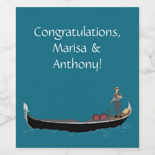 Venetië, Italië Gondel en Gondelier Turkoois Wijn Etiket (Enkel label)