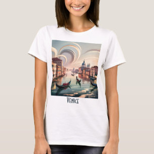 Venetië Italië Gondel Kanaal Aquarel Retro Reizen T-shirt