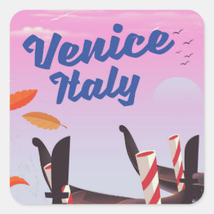 Venetië Italië Gondel vakantieprint. Vierkante Sticker