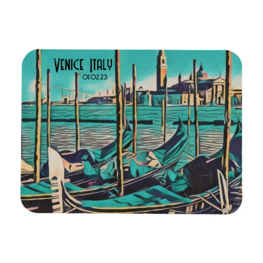 Venetië Italië Gondola Art, Woorden en Datum aanpa Magneet (Horizontaal)