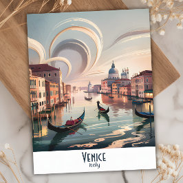 Venetië Italië Gondola Canal Waterverf Retro Reize Briefkaart