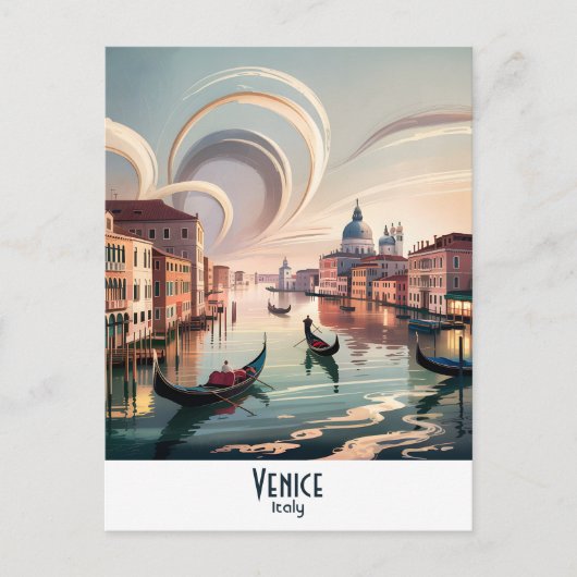 Venetië Italië Gondola Canal Waterverf Retro Reize Briefkaart (Voorkant)