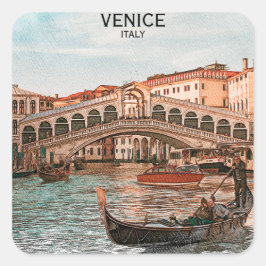 Venetië Italië Gondola City Canal Uitzicht Vierkante Sticker