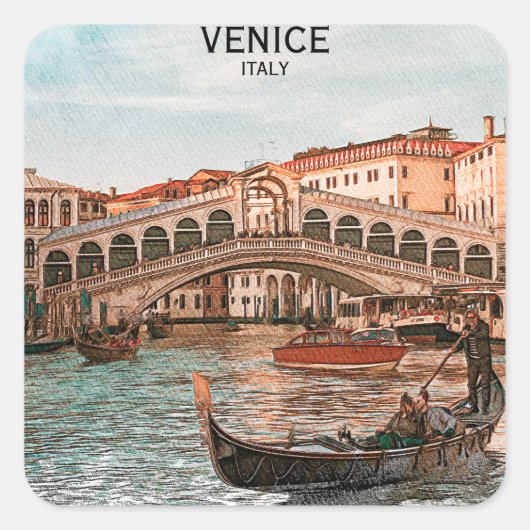 Venetië Italië Gondola City Canal Uitzicht Vierkante Sticker (Voorkant)