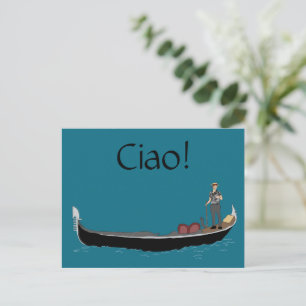 Venetië, Italië Gondola en Gondolier Blauwgroen Bl Briefkaart