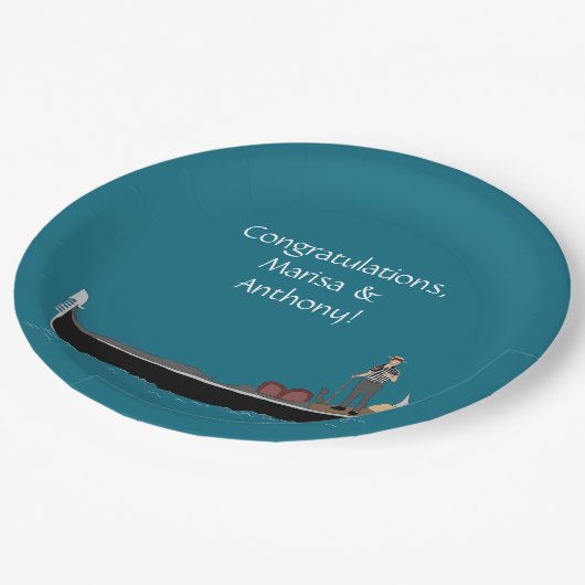 Venetië, Italië Gondola en Gondolier Blauwgroen Bl Papieren Bordje (Gekanteld)