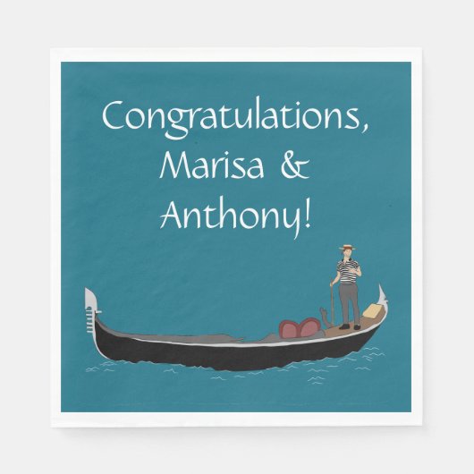 Venetië, Italië Gondola en Gondolier Blauwgroen Bl Servet (Voorkant)