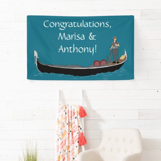 Venetië, Italië Gondola en Gondolier Blauwgroen Bl Spandoek (Insitu)