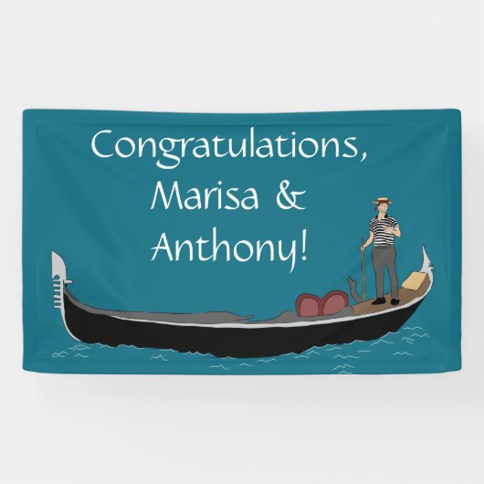 Venetië, Italië Gondola en Gondolier Blauwgroen Bl Spandoek (Horizontaal)