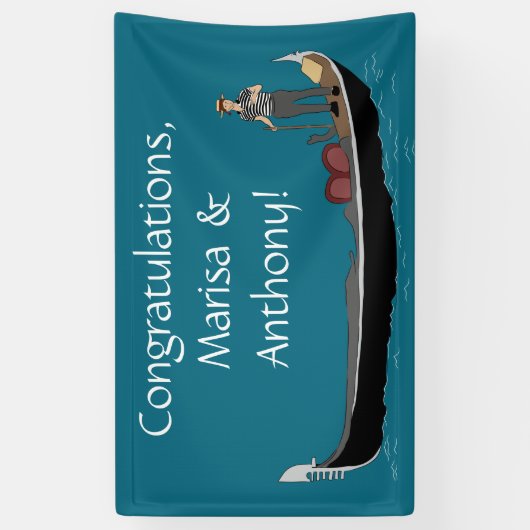 Venetië, Italië Gondola en Gondolier Blauwgroen Bl Spandoek (Verticaal)