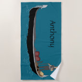 Venetië, Italië Gondola en Gondolier Blauwgroen Bl Strandlaken (Voorkant)