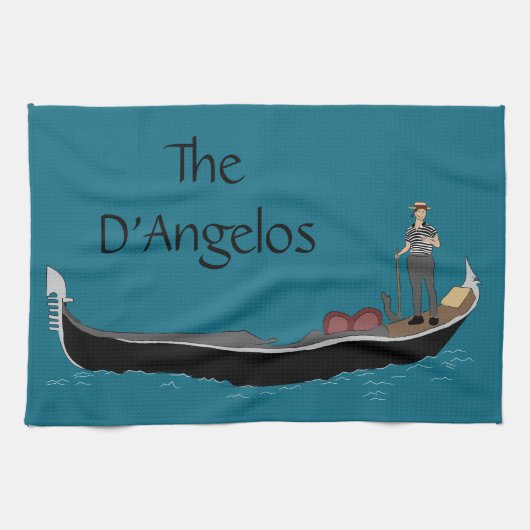 Venetië, Italië Gondola en Gondolier Blauwgroen Bl Theedoek (Horizontaal)