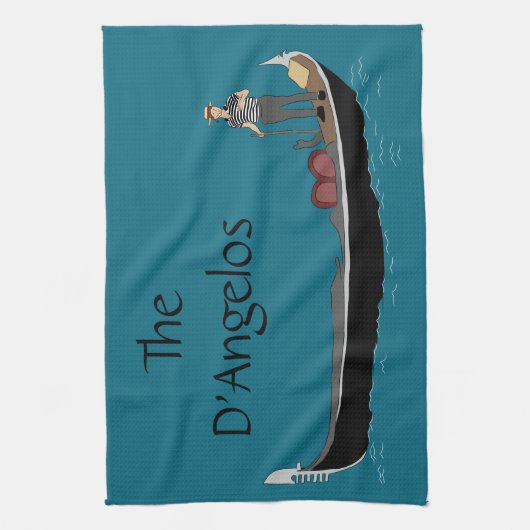 Venetië, Italië Gondola en Gondolier Blauwgroen Bl Theedoek (Verticaal)