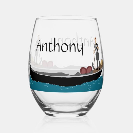 Venetië, Italië Gondola en Gondolier gepersonalise Wijnglas Zonder Voet (Achterkant)