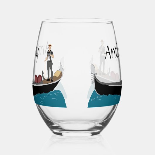 Venetië, Italië Gondola en Gondolier gepersonalise Wijnglas Zonder Voet (Rechts)