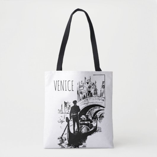 Venetië Italië Gondola Zwart-wit Canvas tas (Voorkant)