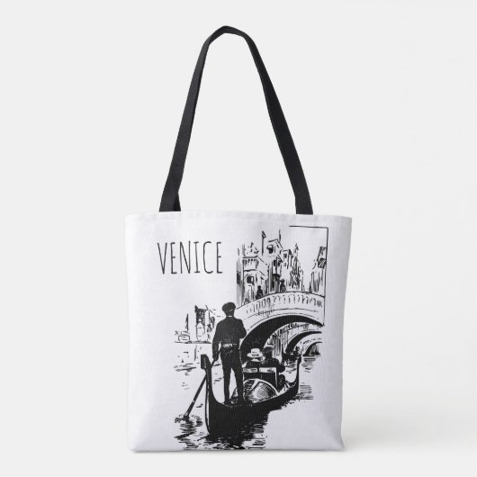 Venetië Italië Gondola Zwart-wit Canvas tas (Achterkant)