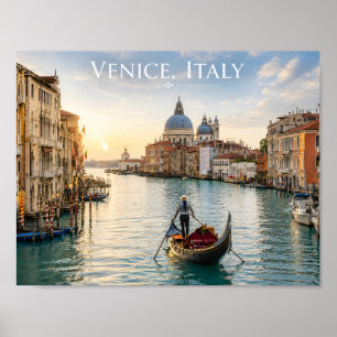 Venetië Italië Grote Kanaal Gondel Zonsondergang Poster