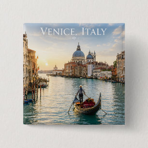 Venetië Italië Grote Kanaal Gondel Zonsondergang Vierkante Button 5,1 Cm