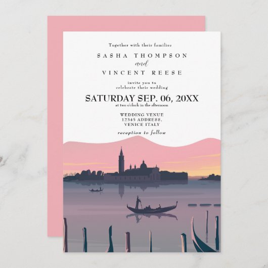 Venetië Italië Huwelijksuitnodiging Retro Kaart (Voorkant / Achterkant)