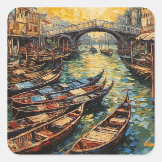 Venetië, Italië, in Van Gogh stijl Vierkante Sticker (Voorkant)