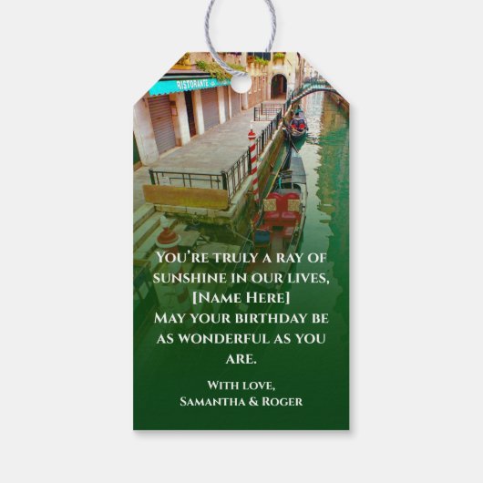 Venetië, Italië (IT) - Station Colorful Gondola Cadeaulabel (Achterkant)