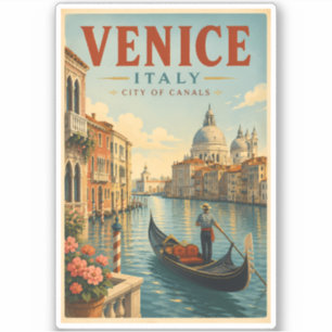 Venetië Italië Kanälen Illustratie Reis Kunst Retr Sticker