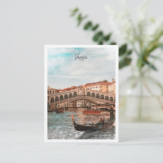 Venetië Italië Mooie kleur schets landschap Briefkaart (Staand voorkant)