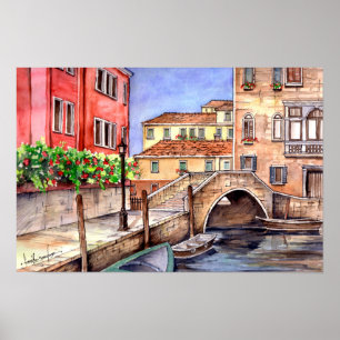 Venetië Italië Pen en Was Waterverf Poster