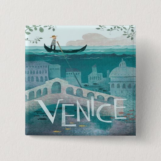 Venetië Italië Reisvacature Gondola Vierkante Button 5,1 Cm (Voorkant)