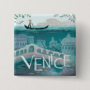 Venetië Italië Reisvacature Gondola Vierkante Button 5,1 Cm