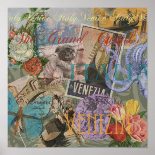 Venetië Italië Reizen Vintage  Kleurrijke Kunst Poster
