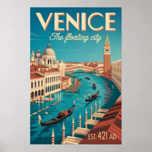 Venetië Italië Retro Silhouette Stadsgezicht Reize Poster