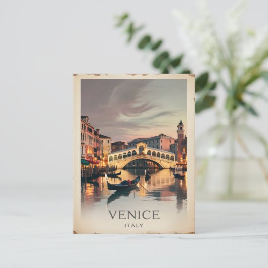 Venetië Italië Rialtobrug schemering Rustiek Briefkaart (Staand voorkant)