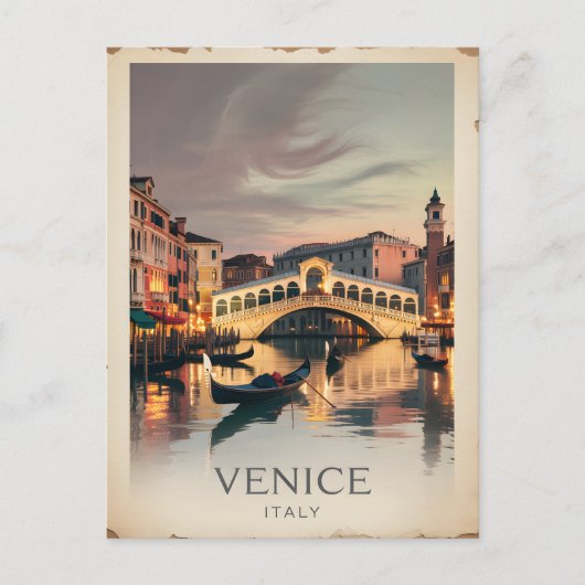 Venetië Italië Rialtobrug  schemering Rustiek Briefkaart (Voorkant)