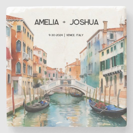 Venetië Italië Romantisch Bewaar de datum Stenen Onderzetter (Voorkant)