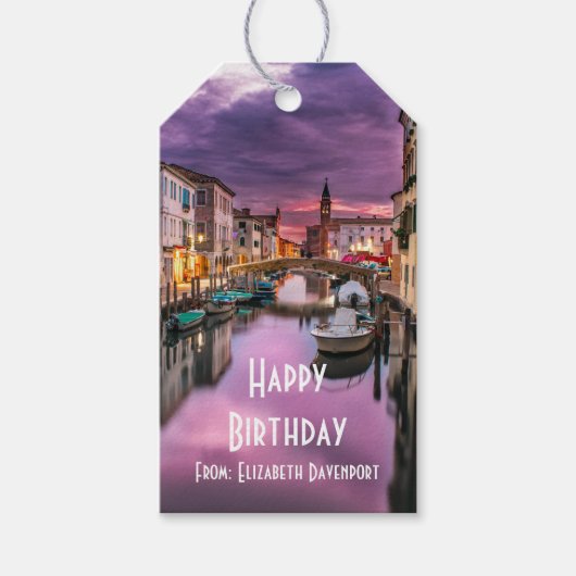 Venetië, Italië Schilderachtig kanaal en Venetiaan Cadeaulabel (Voorkant)