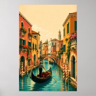 Venetië Italië Venetiaans Venetiaans Kanaal Retro Poster