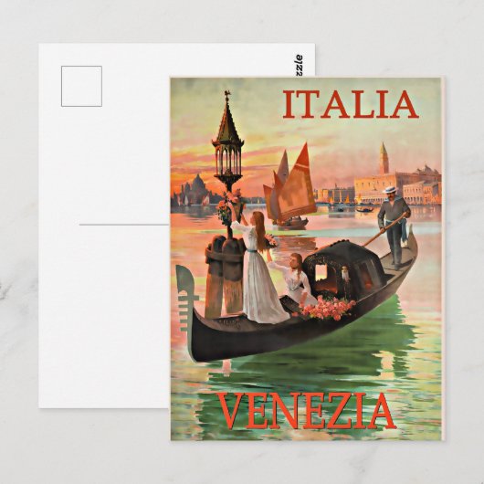 Venetië Italië vintage reisposter Briefkaart (Voorkant / Achterkant)