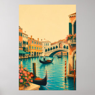 Venetië Italië Vintage Reizen Grote Kanaal Gondel Poster
